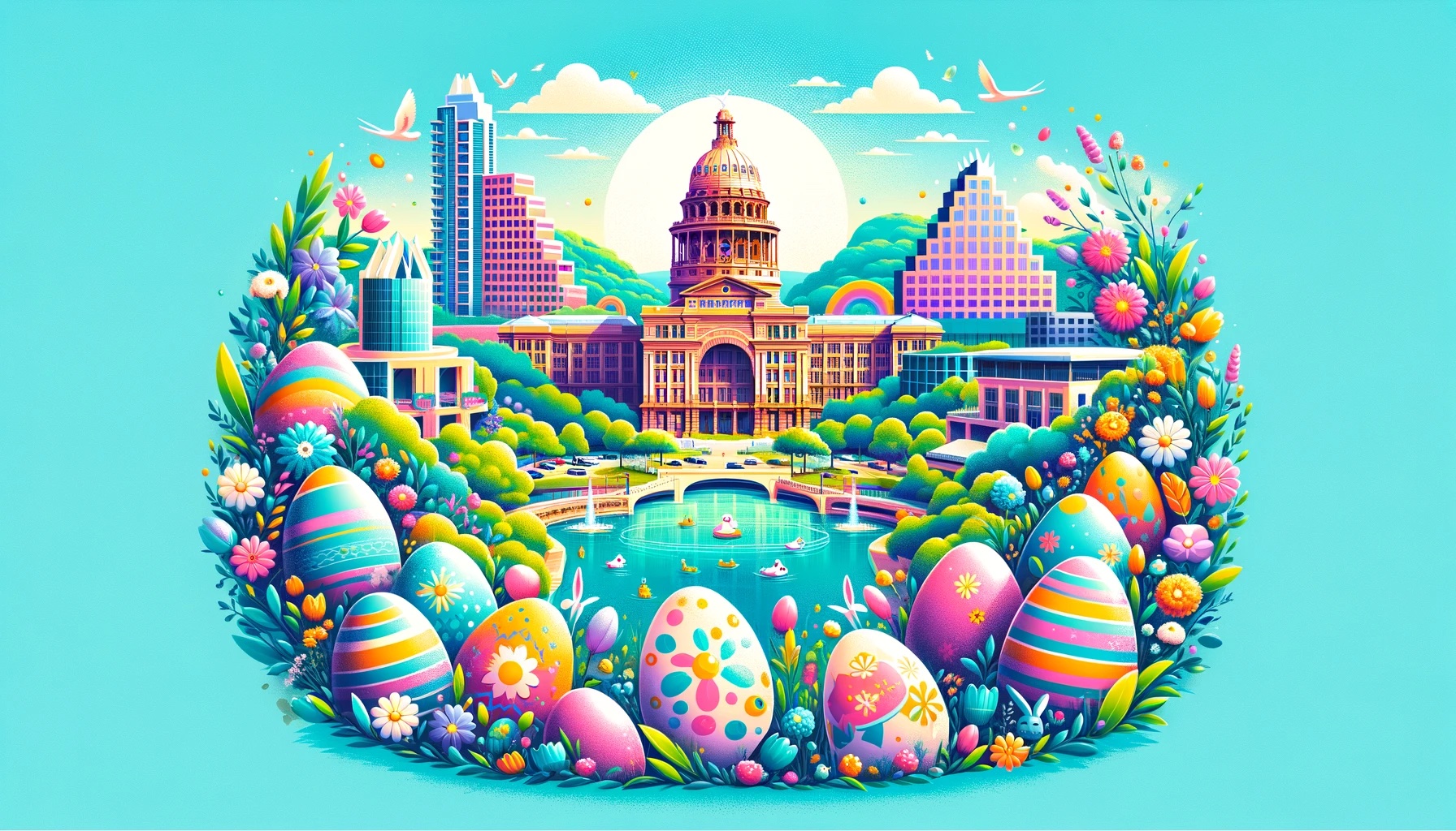 Easter celebrations in Austin, Texas with bluebonnets and Hill Country scenery